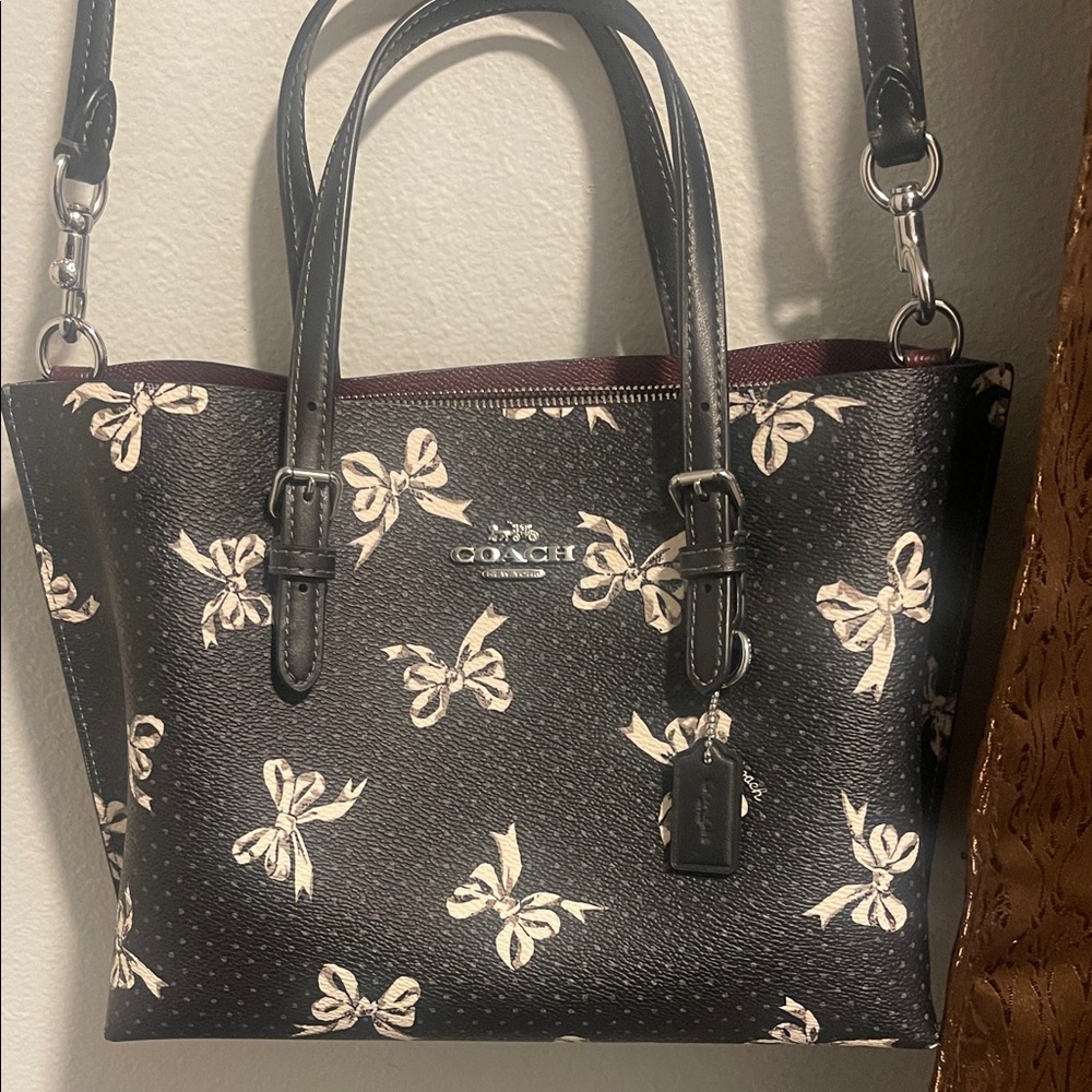 Coach Black and Cream Bow Pattern Tote